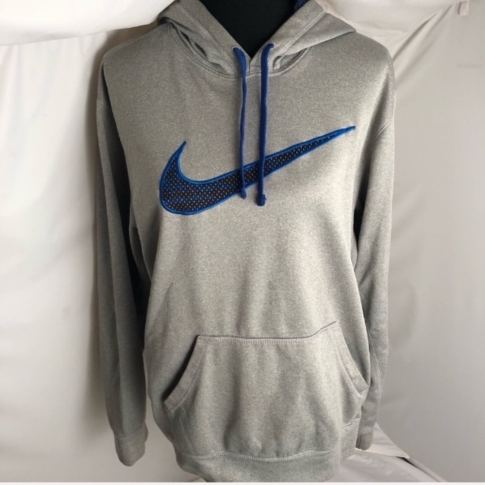 Nike ThermaFit gray blue black swoosh lightweight hoodie L